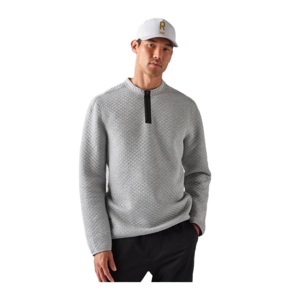 RHONE Men's Light Gray Quilted Zip Up Sweater